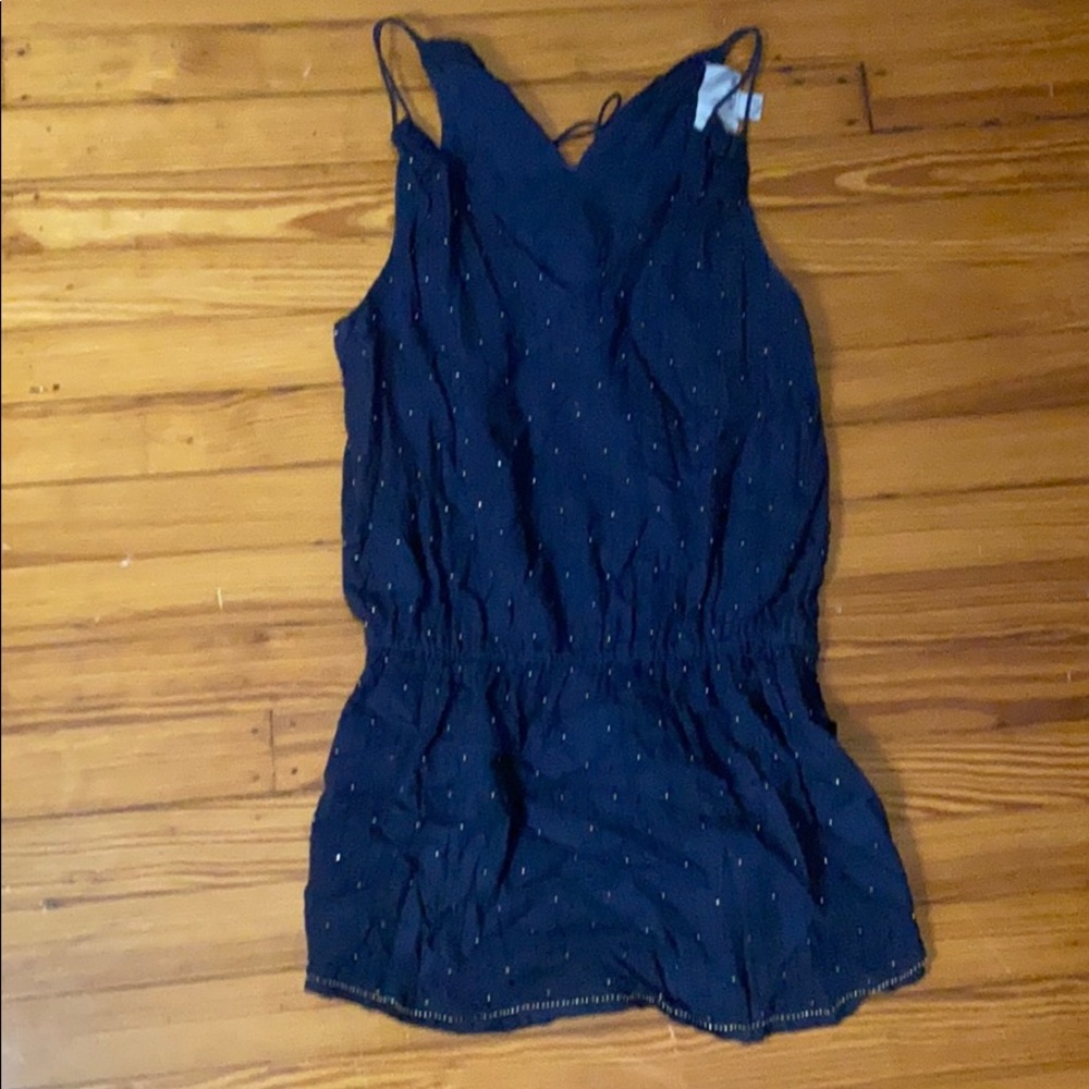 Navy blue dress with gold beads